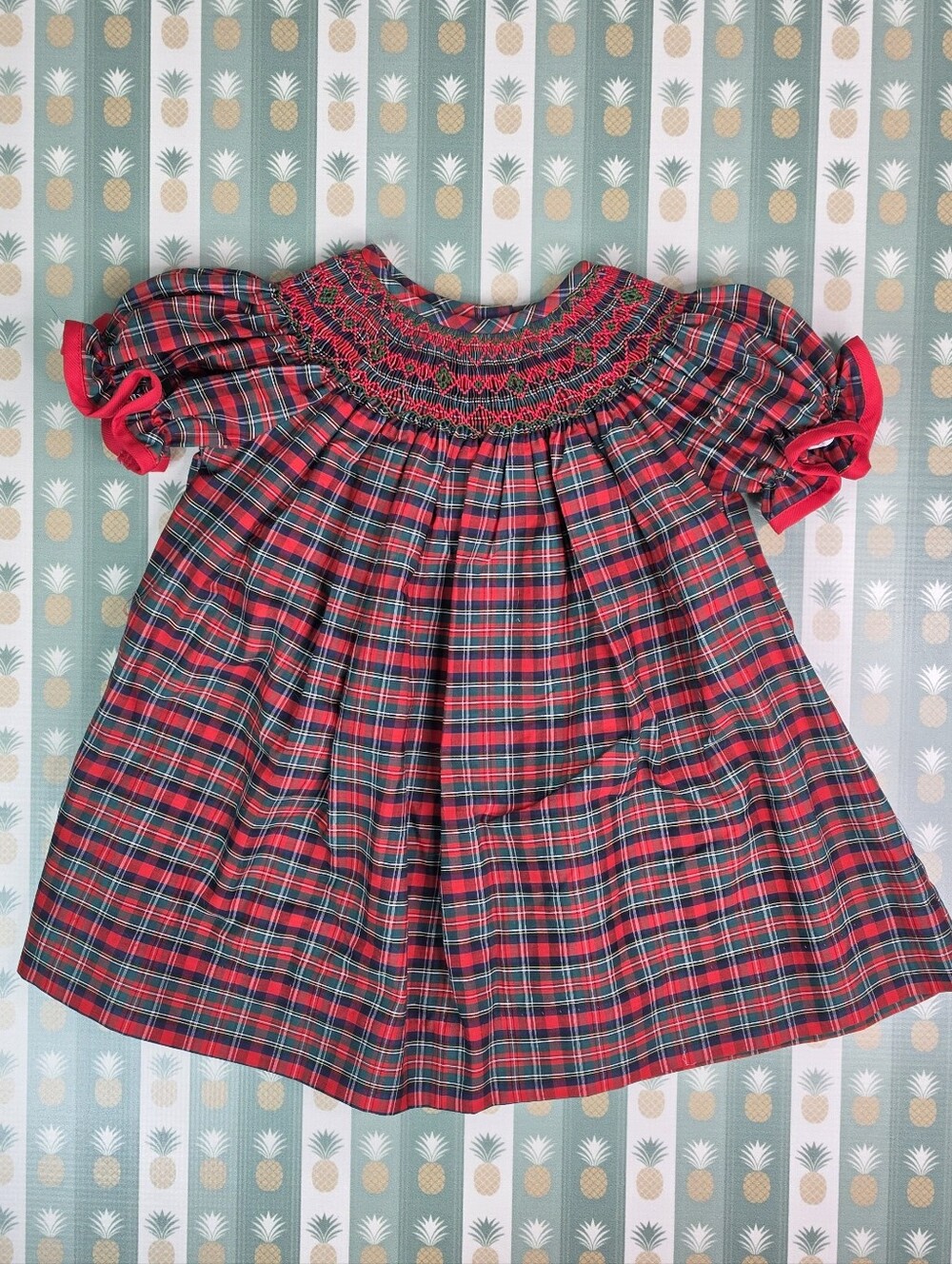 Southern Sunshine Red & Green Plaid Smocked Holiday Dress